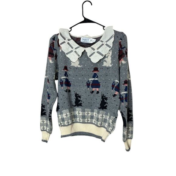 Vintage Sweater Loft 80s Scotty Dog Cottage Core USA Made Sweater Size S Petite - Picture 1 of 7